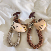 动漫公仔ins立体豹纹KT猫编织手工挂绳适用手机壳创意手机钥匙配饰便携腕带手环耳机套防摔可爱女款 学生挂饰