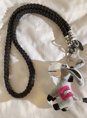 灰色小毛驴公仔玩偶编织斜跨长绳适用手机壳趣味卡通百搭ins学生女款手机挂饰侧背挂脖户外便携挂绳手机挂件