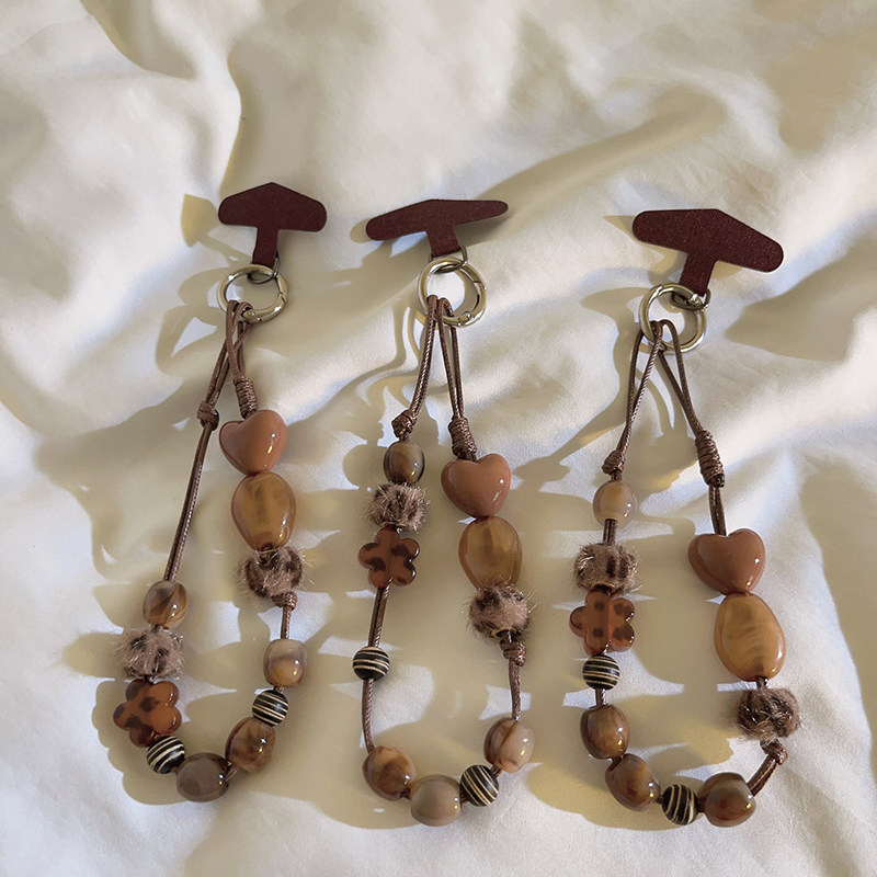 潮流个性ins咖色手工串珠手链适用于手机壳百搭秋冬复古女款手提防丢挂链CCD相机挂饰手环便携手腕带挂绳625,3C数码配件,手机挂件/手机链,淘宝优惠券,粉丝福利购,淘宝优惠卷