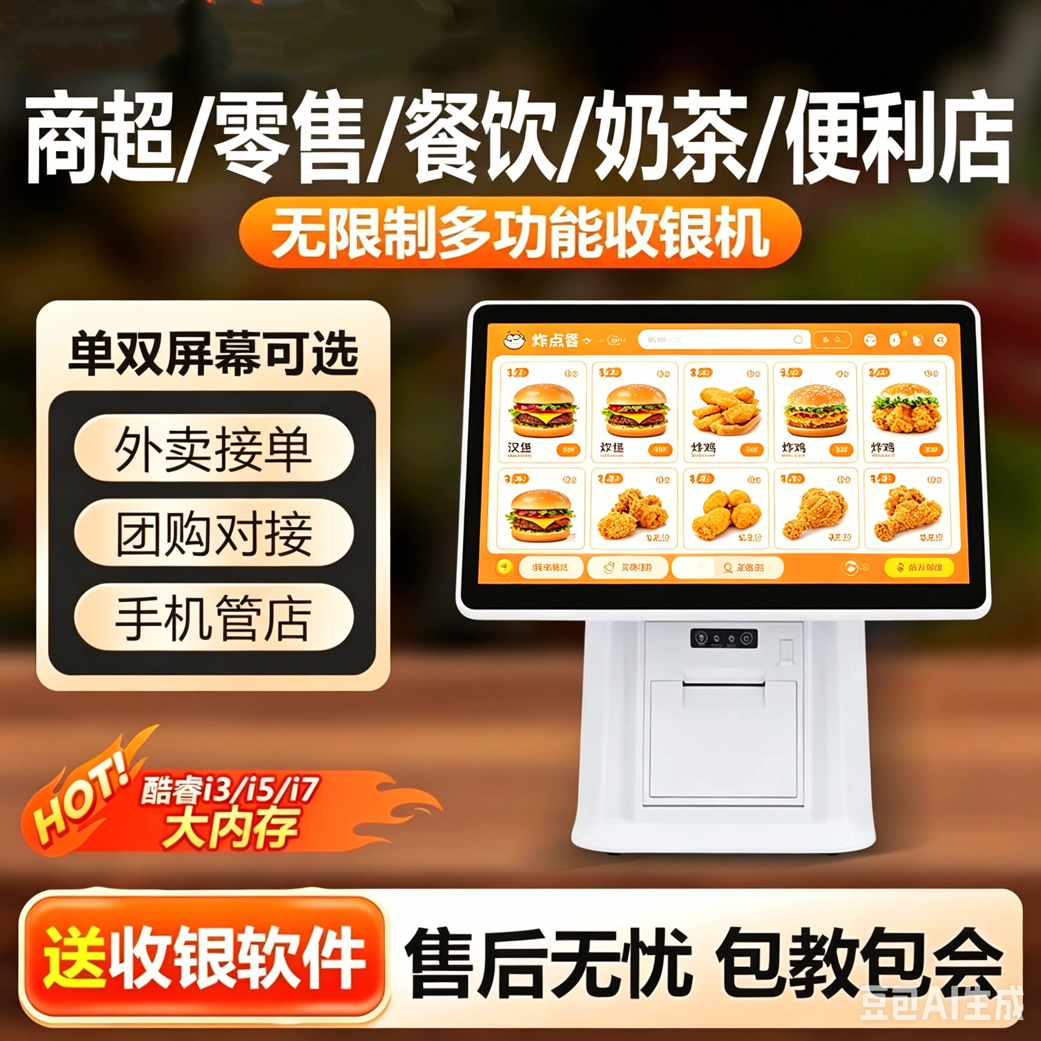 餐饮店奶茶店超市收款机无年费