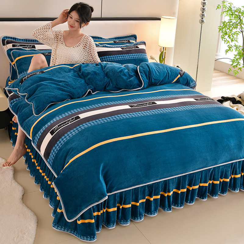 牛奶绒四件套冬季双面加绒加厚法兰珊瑚绒床单被套三件套床上用品