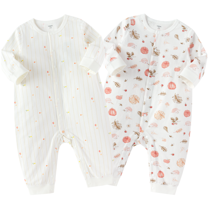 巴拉巴拉新生婴儿连体衣纯棉新款秋冬夹棉厚睡衣初生宝宝满月爬服