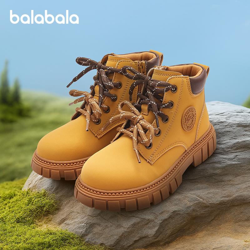 巴拉巴拉童鞋儿童靴子男童女童大黄靴洋气春秋新款马丁靴防滑短靴