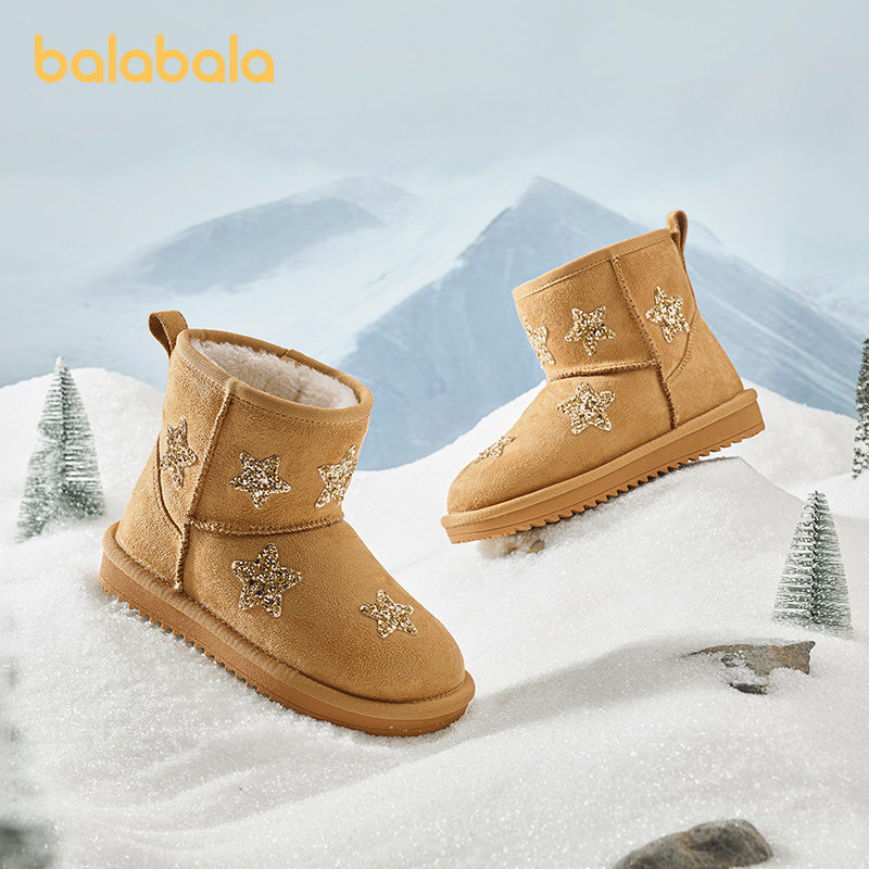 巴拉巴拉雪地靴女童加绒中筒棉靴
