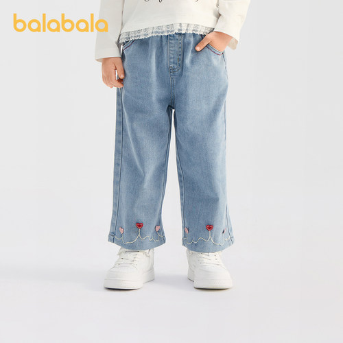 巴拉巴拉长裤女童爱心绣花牛仔裤