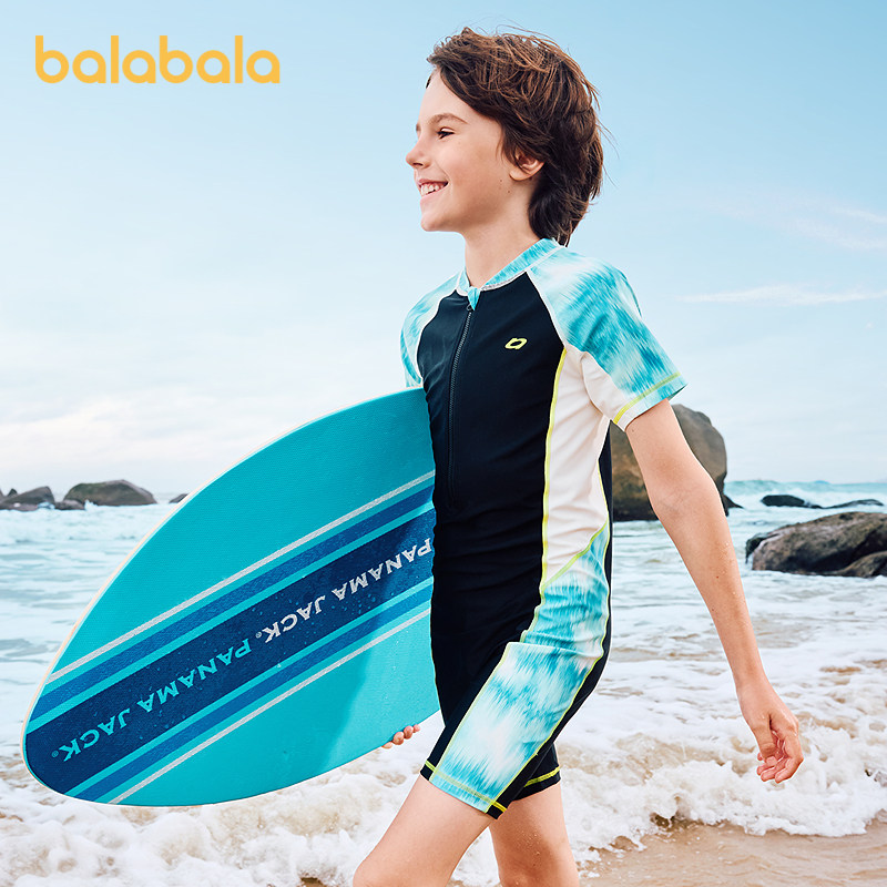 巴拉巴拉儿童泳衣套装男童游泳衣中大童连体泳装青少年防晒高弹潮