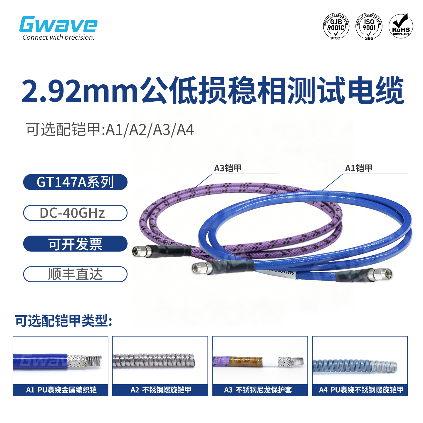 谷波互连2.92mm公-2.92mm公射频连接线GT147A低损稳相测试电缆40G