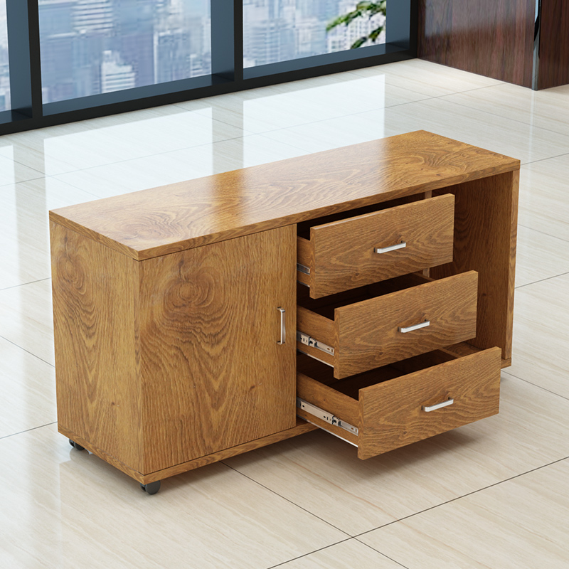 办公室侧柜文件收纳储物柜带锁大容量三抽木质矮柜靠墙简易抽屉柜