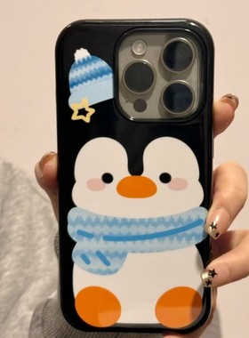 趣味可爱企鹅适用于vivoy78手机壳y93/y100/y200/y300新款y51s/y35全包s20亮面s18/s16/s12防摔x90x70保护套