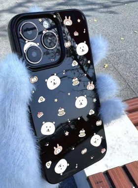 可爱自嘲熊适用于vivoy78手机壳y93/y100/y200/y300新款y51s/y35全包s20亮面s18/s16/s12防摔x90x70保护套