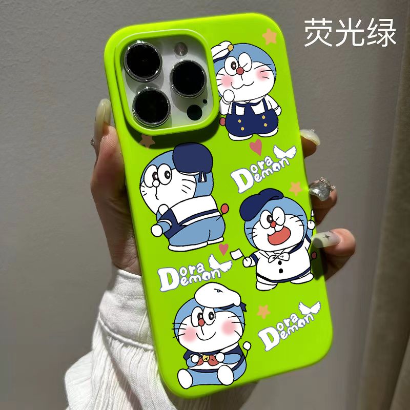 适用于苹果16/15promax手机壳iphone14plus荧光绿13pro哆啦A梦12/11全包xr/xsmax时尚8/7/6splus防摔SE软套