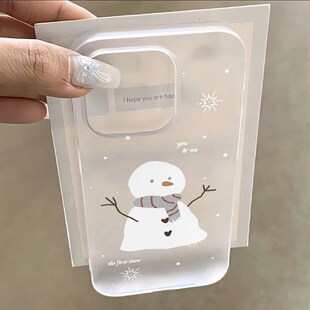 卡通雪人适用于红米k80 k70手机壳k60k50pro新款 11软胶小米17promax磨砂大孔turbo4保护套 note15 个性