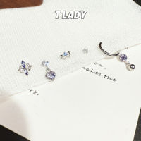 Tlady titanium alloy "Fairy tale" plated platinum Tanzane-colored ear studs, ear bone studs, internal thread 0.9 tooth jewelry head thumbnail 6