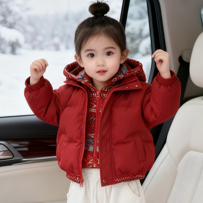 2025新款冬季儿童韩版外套冬装儿童红色棉服女童加厚棉衣时髦棉袄