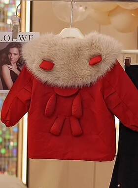 加绒派克服红色外套加厚棉袄小童女童冬装公主女宝宝韩版洋气棉衣