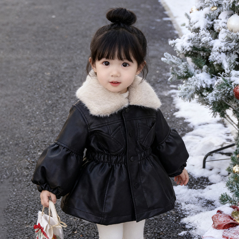 2025新款冬季加绒女宝宝外套洋气冬装韩版翻领上衣中小童时髦衣服,童装/婴儿装/亲子装,夹克/皮衣,淘宝优惠券,粉丝福利购,淘宝优惠卷