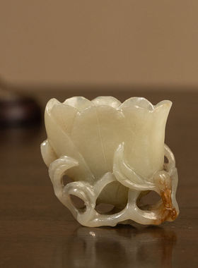 和田玉雕花口杯摆件玉器收藏