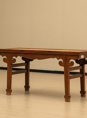 黄花梨插肩榫如意云纹二人凳