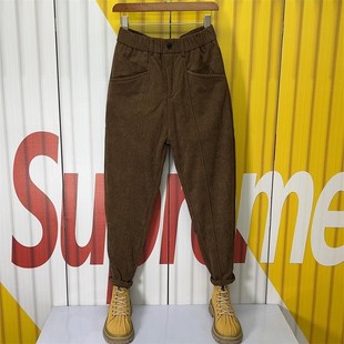 秋冬新款潮流百搭休闲裤男士青年卡其色宽松小脚哈伦裤灯芯绒裤子