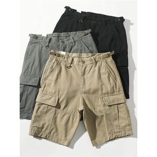 重磅美式复古纯棉工装短裤夏季中裤男士休闲多口袋四分裤硬汉裤子
