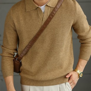秋冬新款POLO领针织衫男士休闲简约纯色保暖翻领毛衣潮流百搭外套