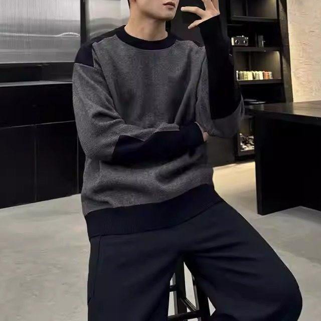 2026春秋新款撞色拼接保暖毛衣男士高级感加厚潮流时尚百搭针织衫,男装,针织衫/毛衣,淘宝优惠券,粉丝福利购,淘宝优惠卷