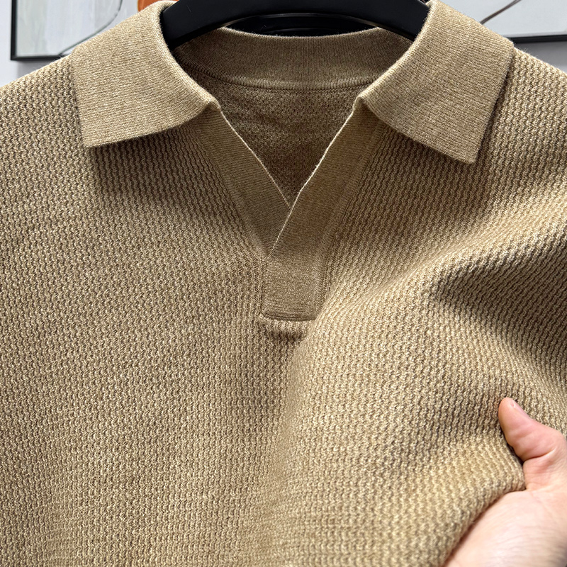 春秋冬重磅男士商务V领针织衫纯色海鸥领毛衣加厚翻领打底衫上衣