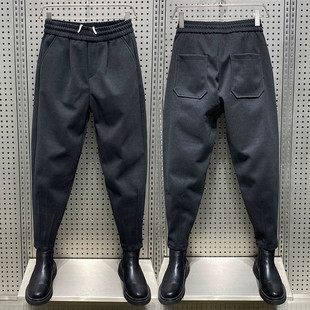 男士百搭毛呢束脚裤男秋冬新款九分休闲裤宽松痞帅高级感哈伦裤子