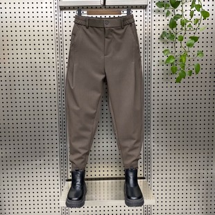 秋冬新款魔术贴束脚加绒加厚西裤男士潮流宽松哈伦网红九分休闲裤