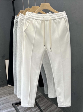 男士白色运动裤春秋新款休闲裤简约裤子潮流百搭直筒卫裤时尚长裤
