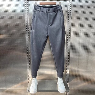秋冬新款男士西裤魔术贴束脚裤加绒加厚宽松哈伦裤网红同款休闲裤