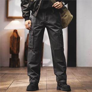 2026春秋新款高端美式重磅水洗工装裤子男多口袋宽松直筒休闲裤男