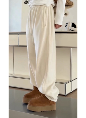 现货诗歌兰H1200慵懒舒适简约松紧腰休闲裤摇粒绒卫裤2025冬季新