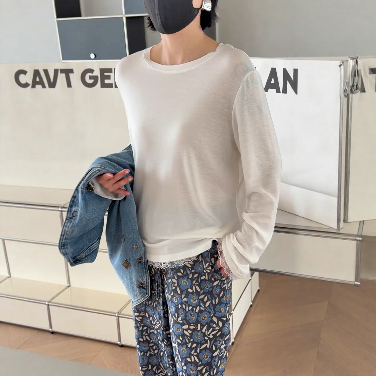 正品诗歌兰10103春季2026新款时髦果冻T恤蕾丝花边打底衫上衣女潮