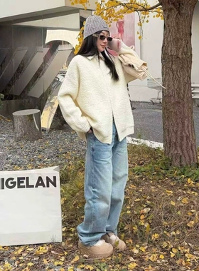 诗歌兰女装2025冬款 36273简约慵懒时髦拉链羊毛立领毛衣外套女