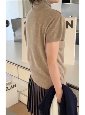 秒发诗歌兰39010舒适优雅法式堆堆领短袖薄款针织衫女2026早春款