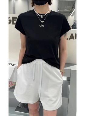 秒发诗歌兰58180休闲慵懒知性圆领短袖修身正肩字母T恤25秋新款女