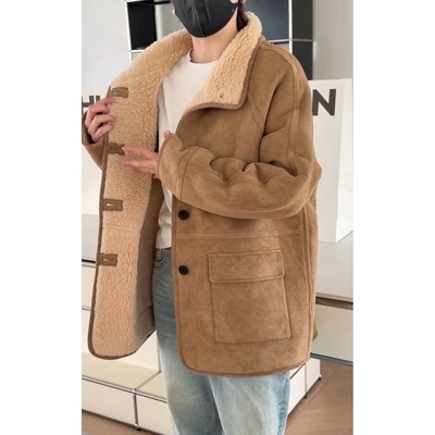 现货25年冬款诗歌兰45077复古简约个性中长款皮毛一体保暖外套女