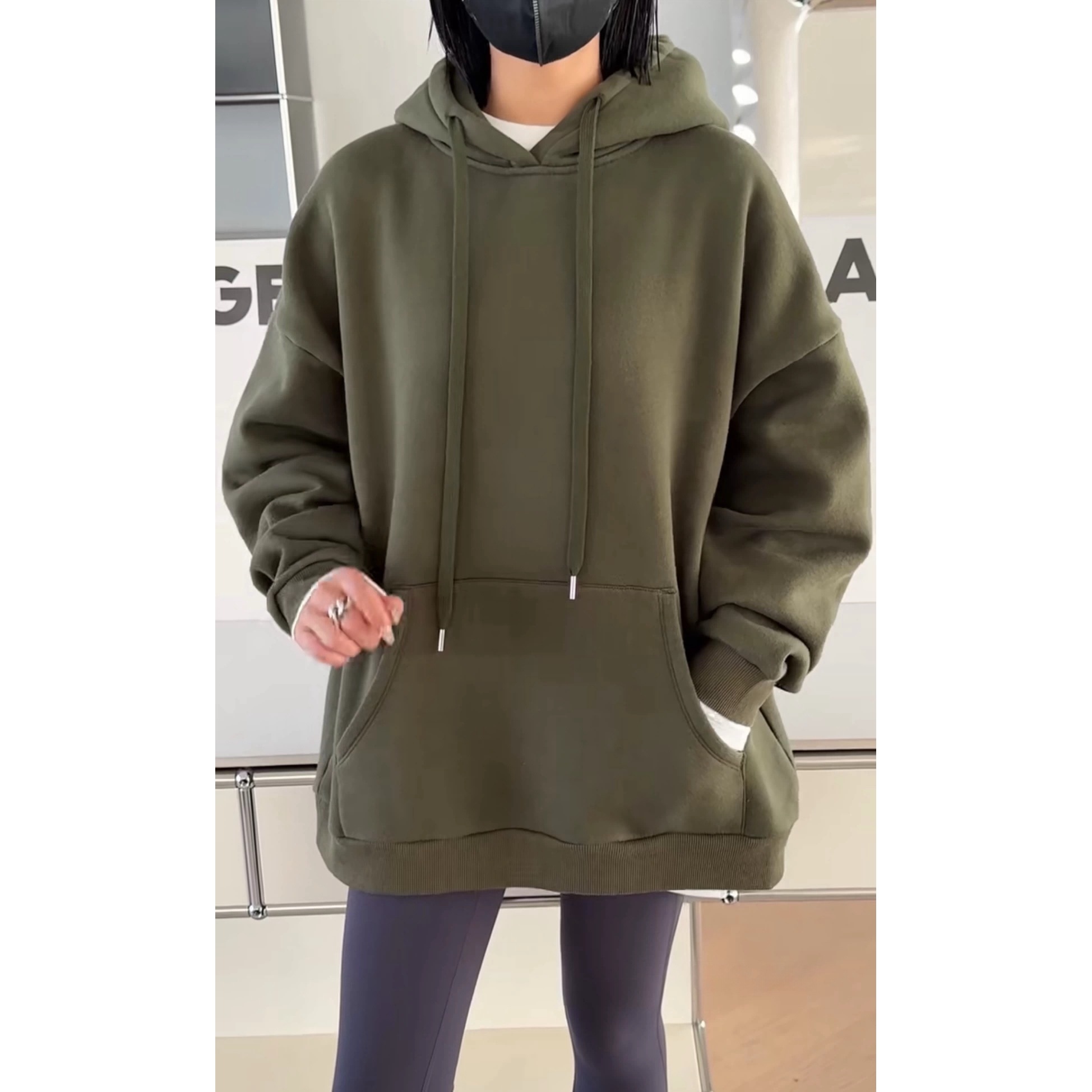 现货诗歌兰58490美式舒适极简中长款加绒连帽卫衣女新款2025冬装