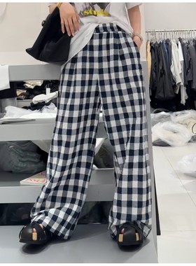 秒发诗歌兰58350个性经典蓝色松紧腰阔腿防晒休闲裤2025秋季女装