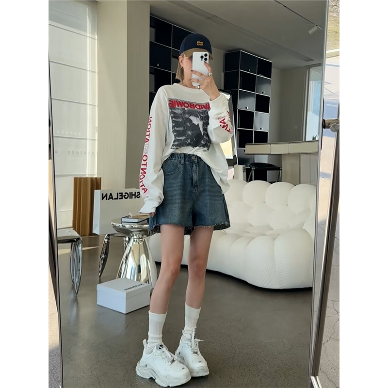 现货款时尚诗歌兰女装2025夏157牛仔短裤少女感松紧腰A字小众裙裤