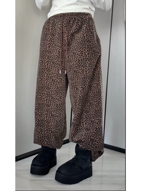现货诗歌兰H52200潮流个性设计感休闲裤豹纹加绒卫裤2025冬季女装