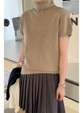 秒发诗歌兰39010舒适优雅法式堆堆领短袖薄款针织衫女2025秋冬新