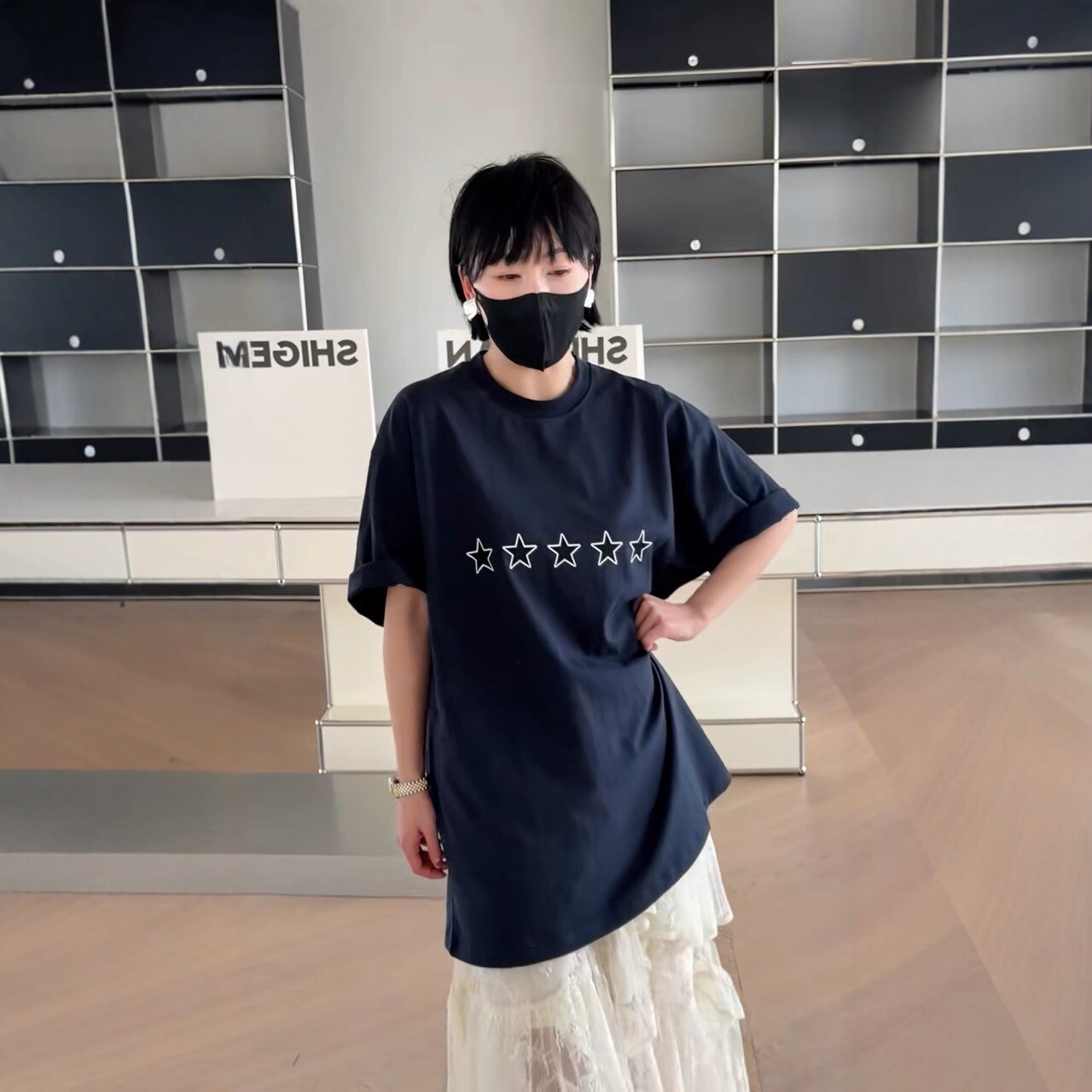 正品诗歌兰Z58春季2026新款时髦百搭星星短袖T恤中性风宽松百搭女