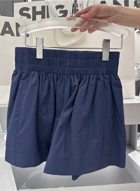 秒发诗歌兰2025秋秋新款666-1时尚灰色松紧腰宽边口袋休闲短裤女