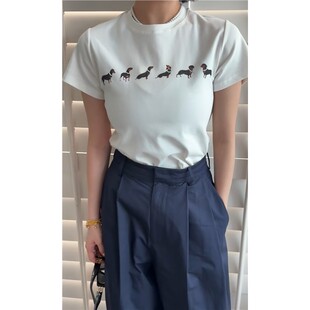 秒发高级感2026春季诗歌兰3456时髦白色印花卡通图案修身短袖上衣