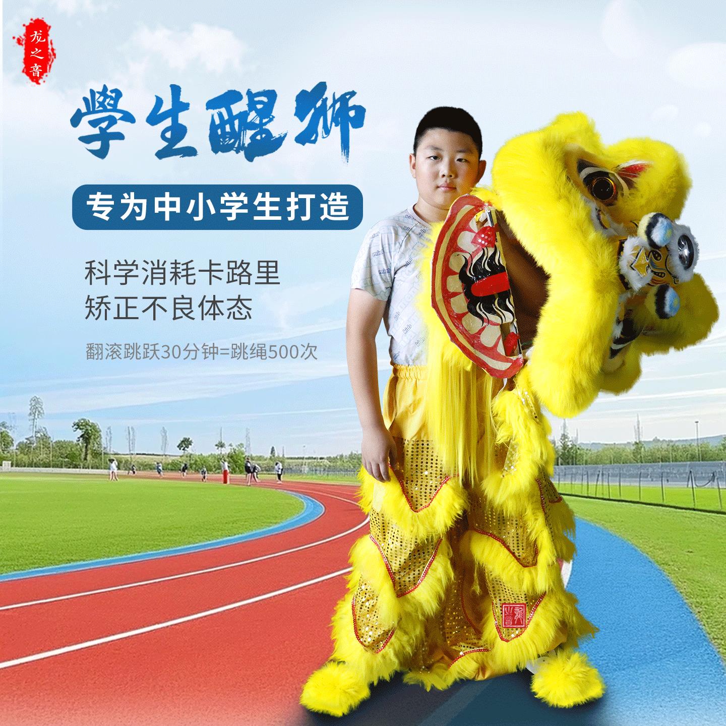 龙之音可眨眼竹编羊毛狮子头舞狮儿童道具学校运动表演单人醒狮头