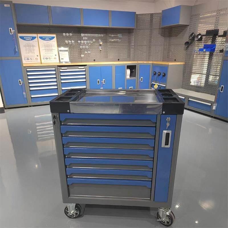 新款工具车不锈钢台面七层抽屉式工具柜多层带侧悬梁挂壁收纳储物