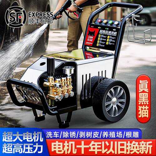 真黑猫高压大功率380v工业清洗机220v养殖场商用洗车机水泵洗车器