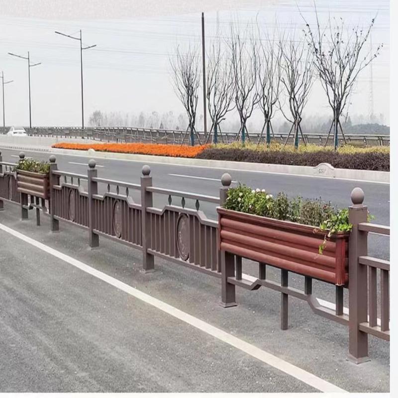 铝合金花箱护栏仿木纹道路市政花盆组合户外非机动车道隔离带厂家